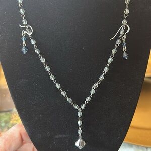 Vintage Necklace 15”; Black Rhinestone Crystals with Matching Pierced Earrings